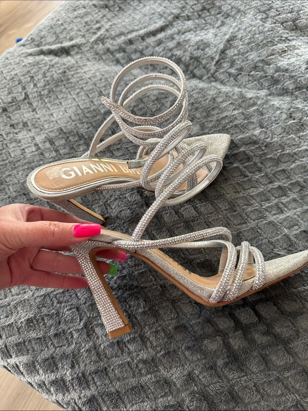 Gianni Bini Silver Spiral Strap Stiletto Heels